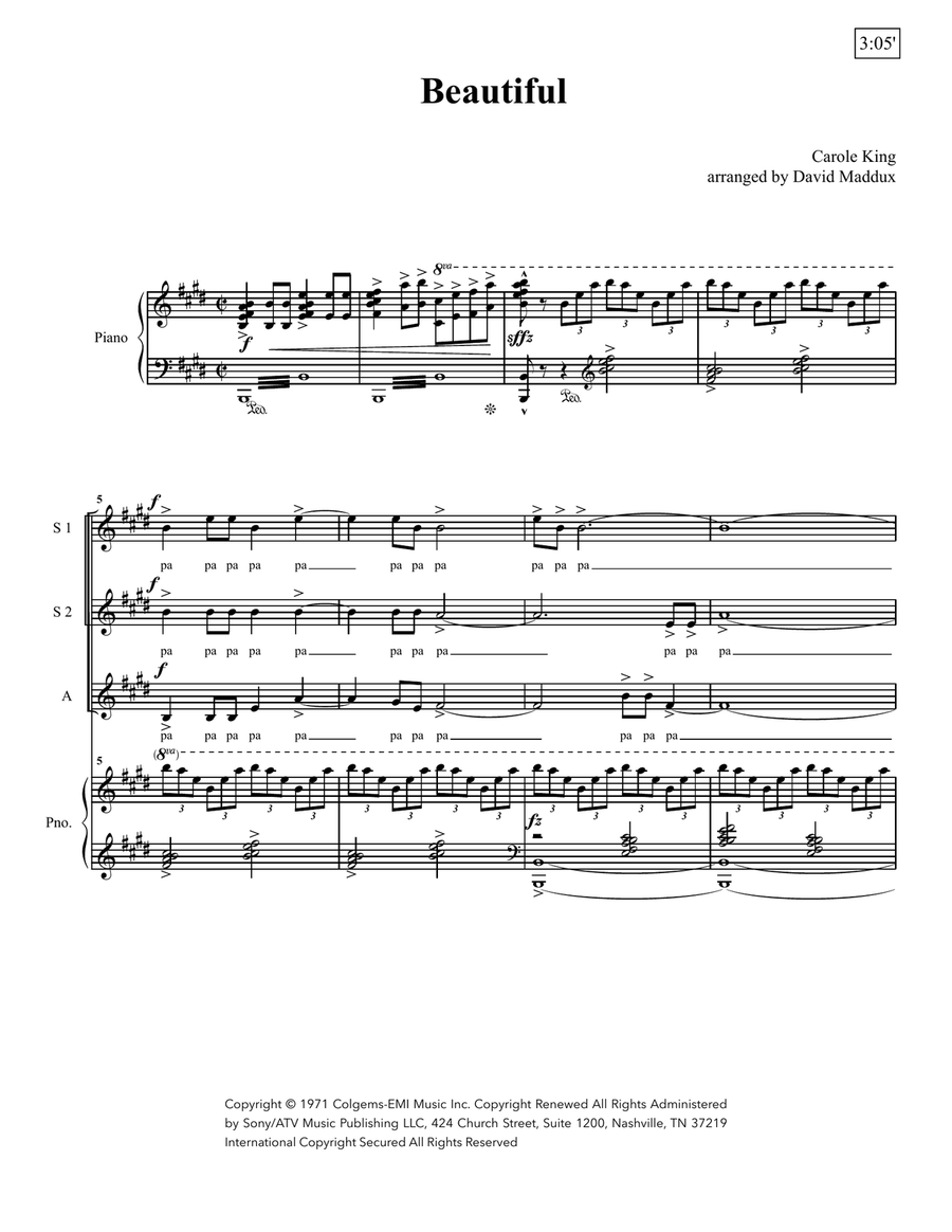 Beautiful by Carole King SSAA - Digital Sheet Music