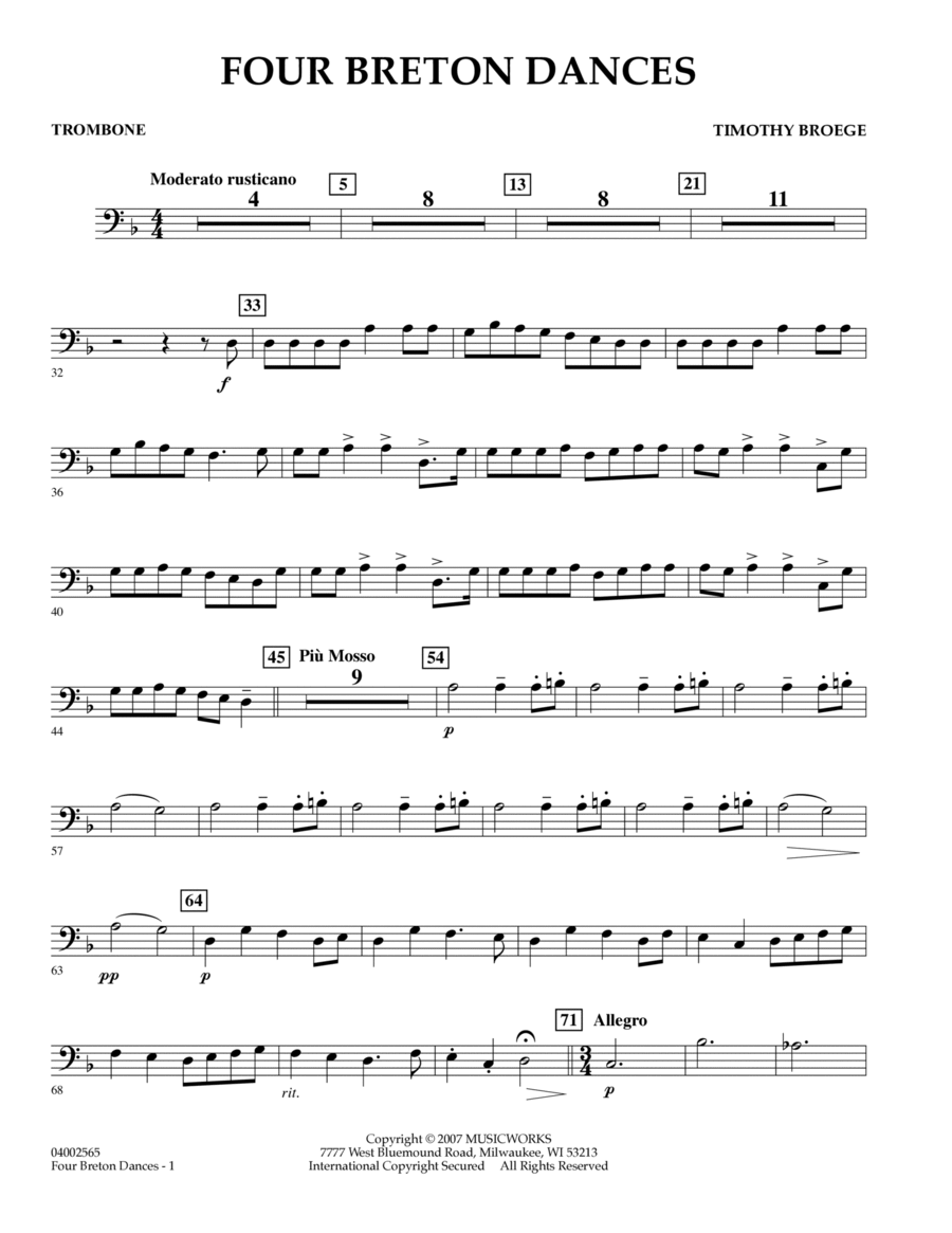 Four Breton Dances - Trombone Trombone scores gallery preview page 1