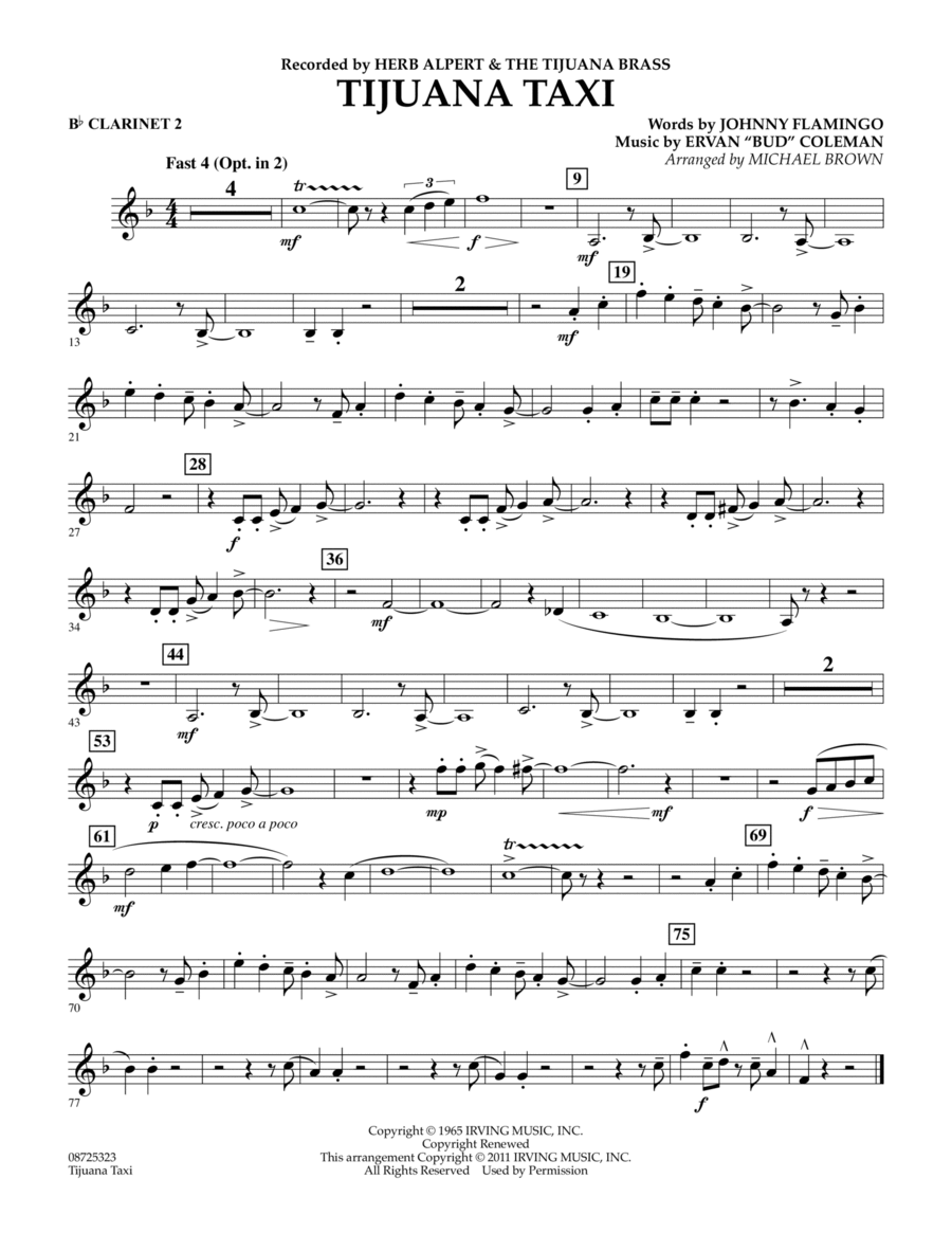 Tijuana Taxi - Bb Clarinet 2 Concert Band scores gallery preview page 1