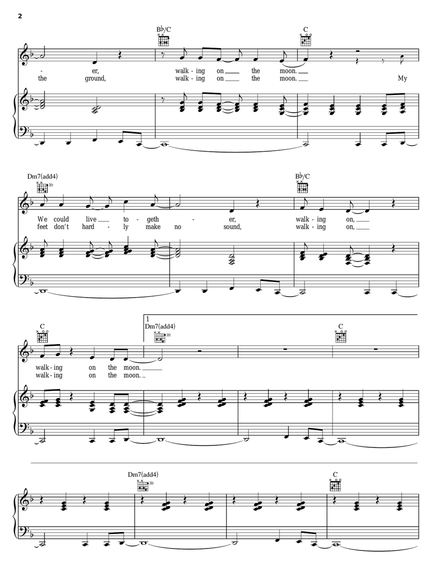 Walking On The Moon Piano, Vocal, Guitar scores gallery preview page 2