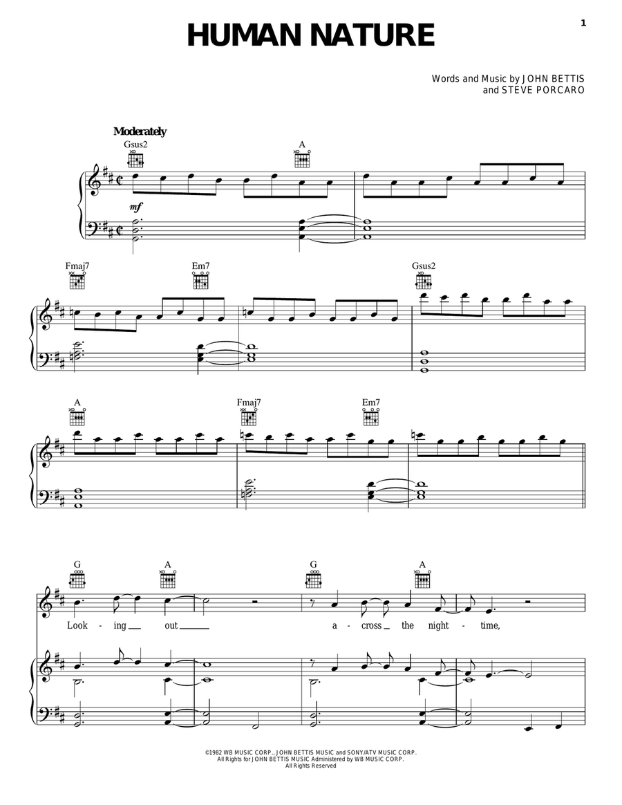 Human Nature Human Nature Piano, Vocal, Guitar scores gallery preview page 1
