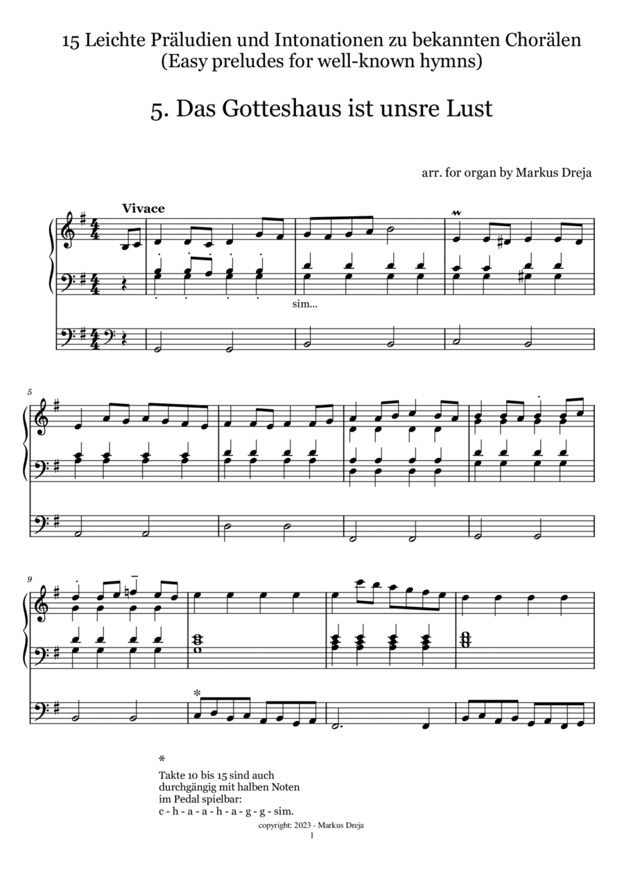 Easy Organ Preludes - Das Gotteshaus ist unsre Lust (The father's house is our delight) Organ Solo scores gallery preview page 1