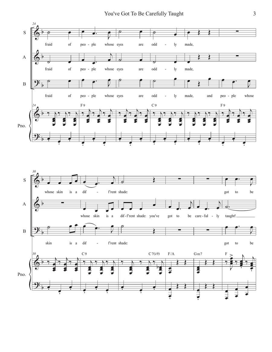 You've Got To Be Carefully Taught 3-Part scores gallery preview page 3