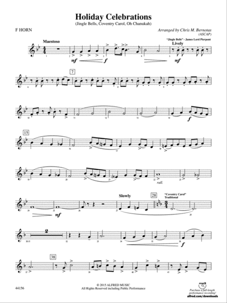 Holiday Celebrations: 1st F Horn Concert Band scores gallery preview page 1