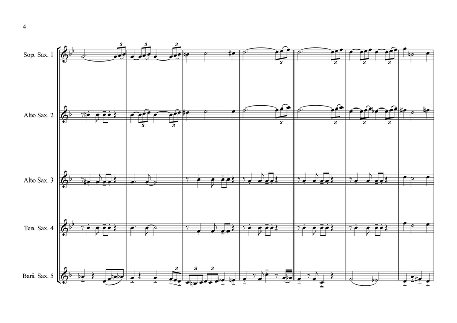 Moonlight Serenade for Saxophone Ensemble (S, A, A, T & Baritone) Woodwind Ensemble scores gallery preview page 4