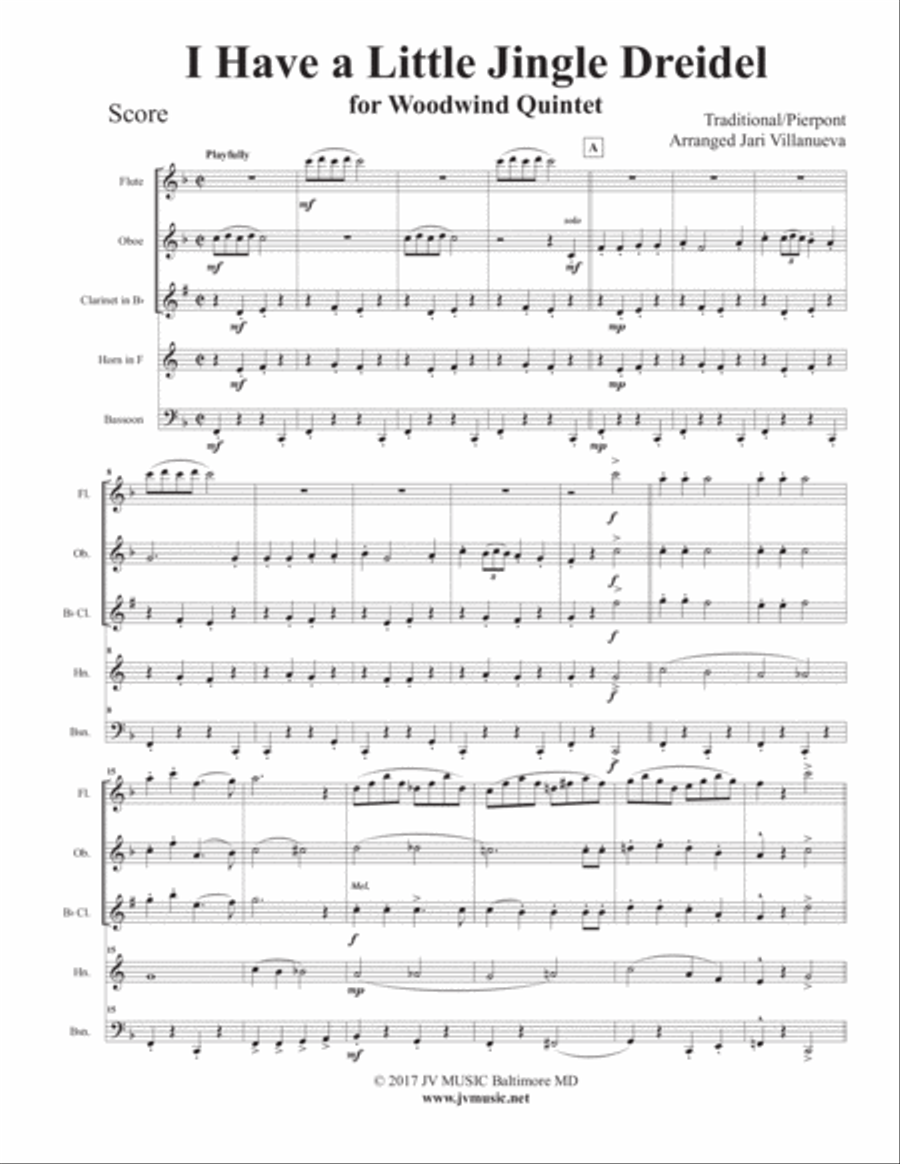 I Have a Little Jingle Dreidel for Woodwind Quintet Woodwind Quintet scores gallery preview page 3