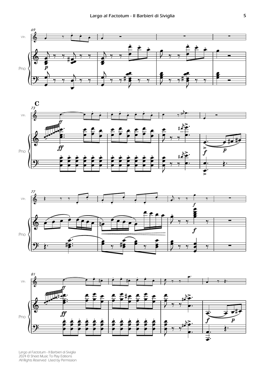 Largo al Factotum - Violin and Piano (Full Score) Violin Solo scores gallery preview page 5