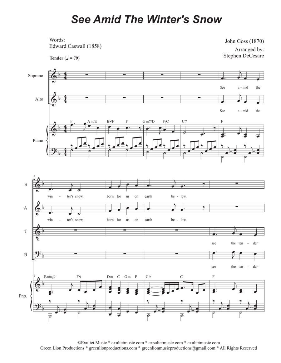 See Amid The Winter's Snow (SATB) 4-Part scores gallery preview page 1