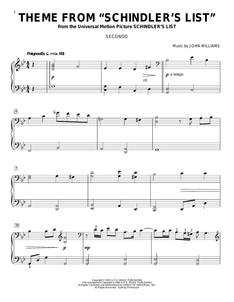 Theme from Schindler's List Piano Duet scores gallery preview page 1