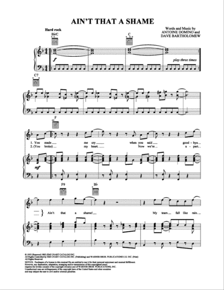 Ain't That a Shame Piano, Vocal, Guitar scores gallery preview page 1