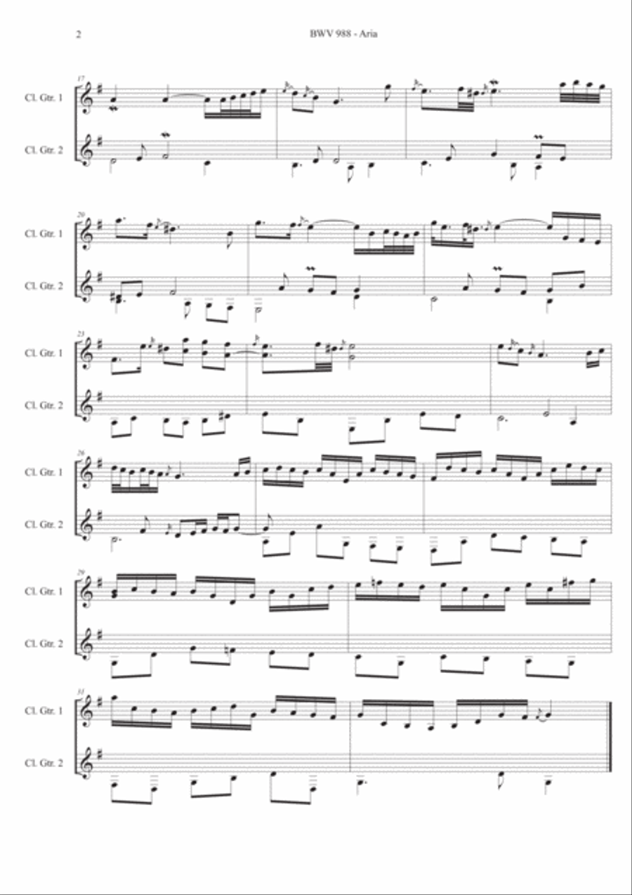 Aria and 1. var. Goldberg for two guitars, J. S. Bach, Arg. Domenechamerigo Classical Guitar scores gallery preview page 3