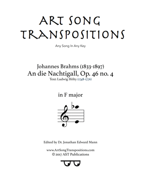 BRAHMS: An die Nachtigall, Op. 46 no. 4 (transposed to F major)