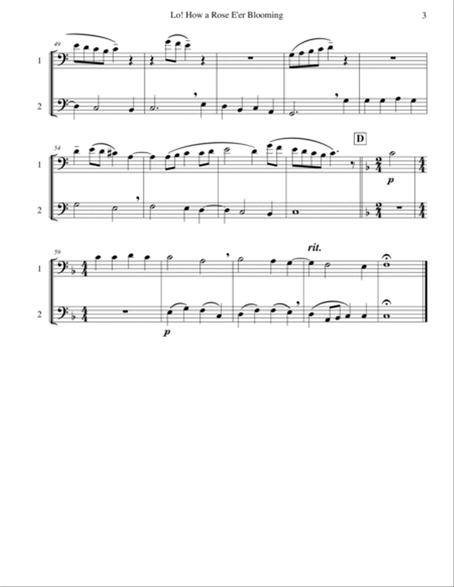 Lo! How a Rose E'er Blooming Trombone Duet scores gallery preview page 3