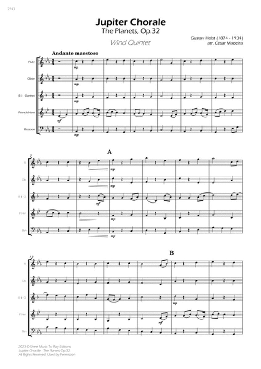 Jupiter Chorale from The Planets - Wind Quintet (Full Score and Parts) image number null