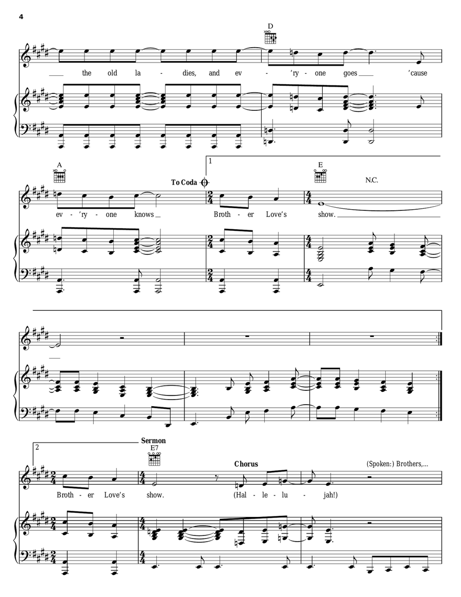 Brother Love's Traveling Salvation Show Piano, Vocal, Guitar scores gallery preview page 4