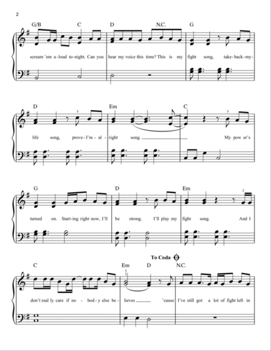 Fight Song Easy Piano scores gallery preview page 2