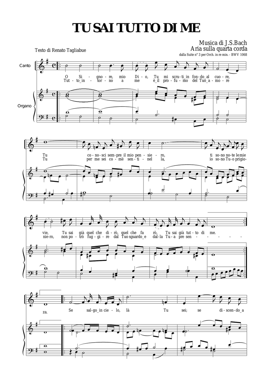 AIR ON G STRING - Tu sai tutto di me - J.S.Bach . Arr. for Soprano (or Tenor) and Organ