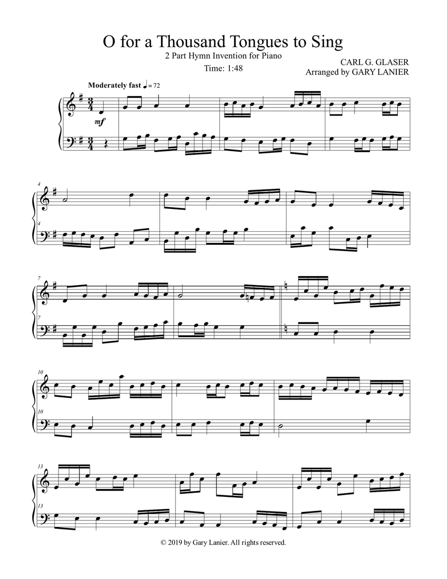 O FOR A THOUSAND TONGUES TO SING (2 Part Invention for Piano Solo) Piano Solo scores gallery preview page 2