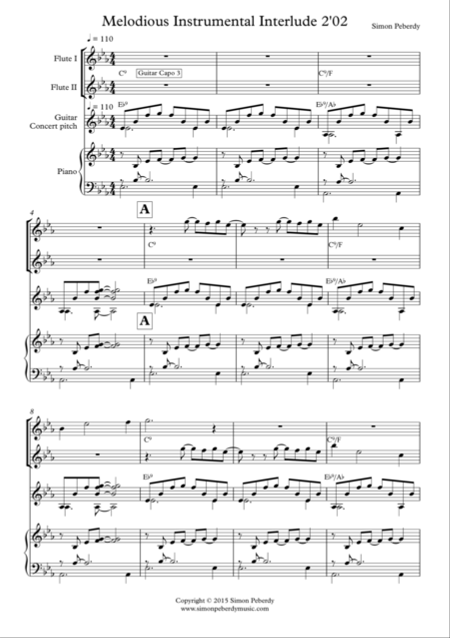 Instrumental Interlude 2'02 for 2 flutes, guitar and/or piano by Simon Peberdy image number null