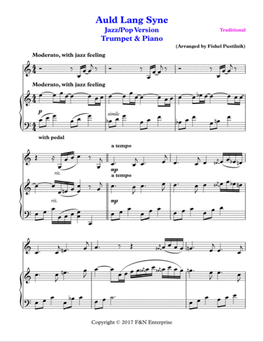 "Auld Lang Syne"-Piano Background for Trumpet and Piano image number null