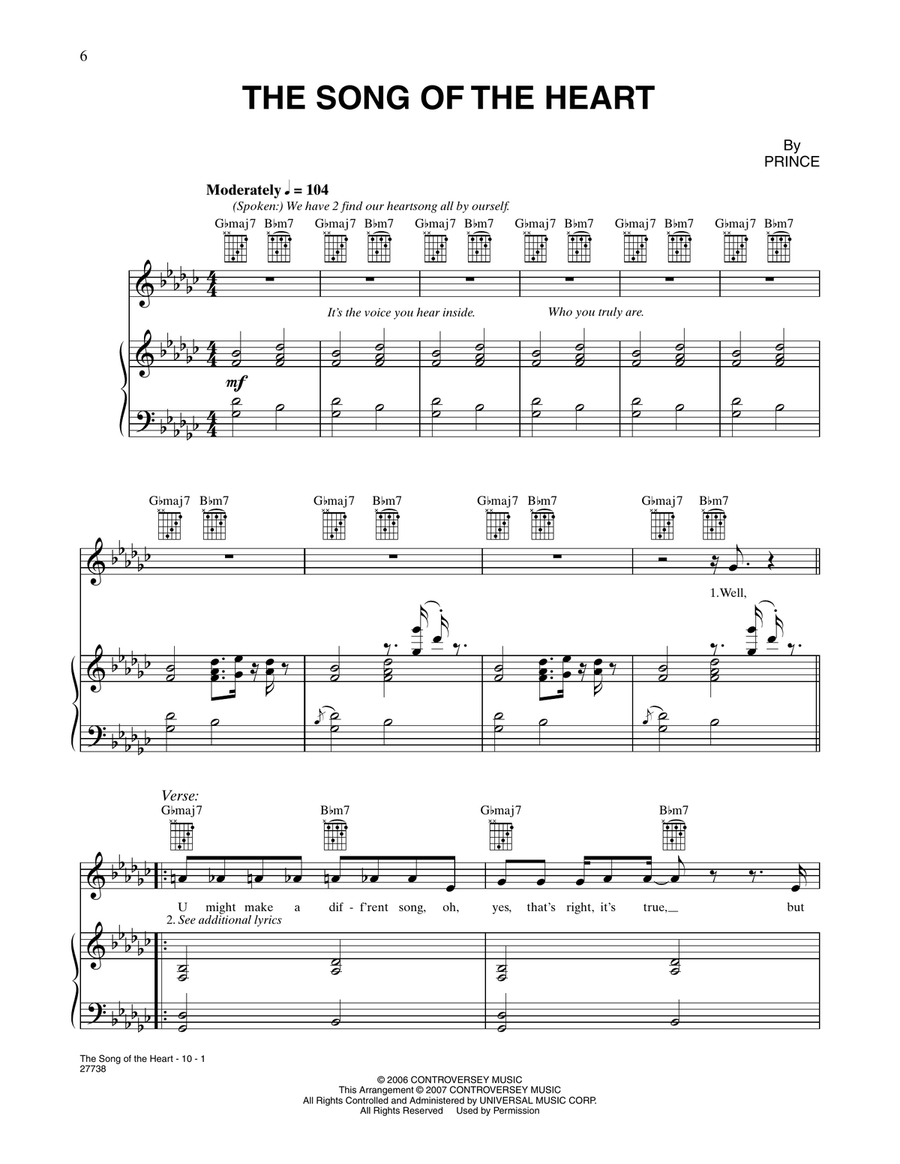 The Song Of The Heart (from Happy Feet) Piano, Vocal, Guitar scores gallery preview page 1