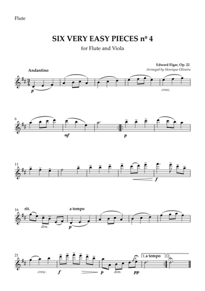 Six Very Easy Pieces nº 4 (Andantino) - Flute and Viola image number null