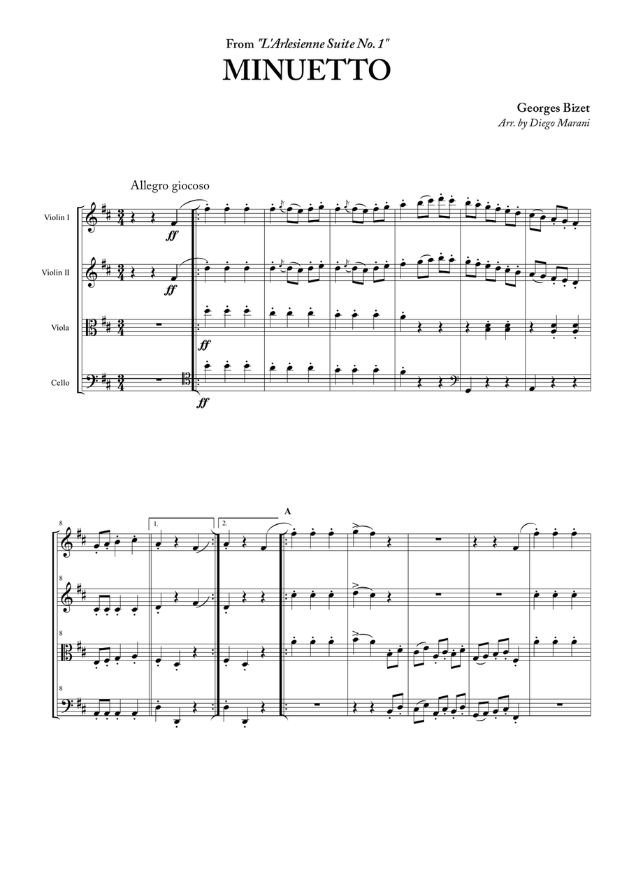 Minuetto from "L'Arlesienne Suite No. 1" for String Quartet image number null