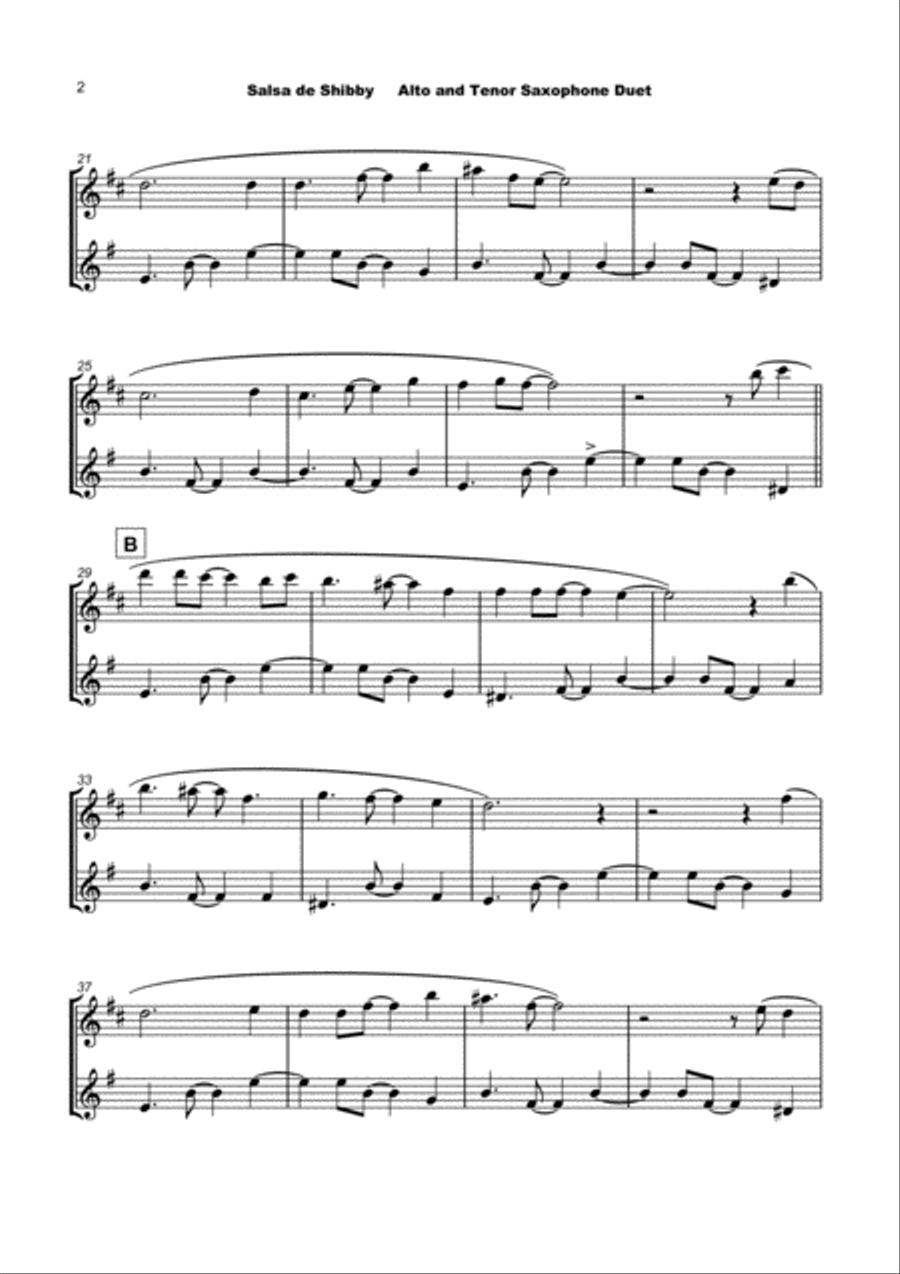 Salsa de Shibby, for Alto and Tenor Saxophone Duet Woodwind Duet scores gallery preview page 3