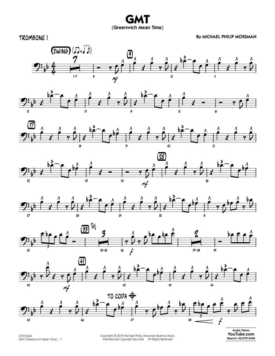 GMT (Greenwich Mean Time) - Trombone 1 Jazz Ensemble scores gallery preview page 1