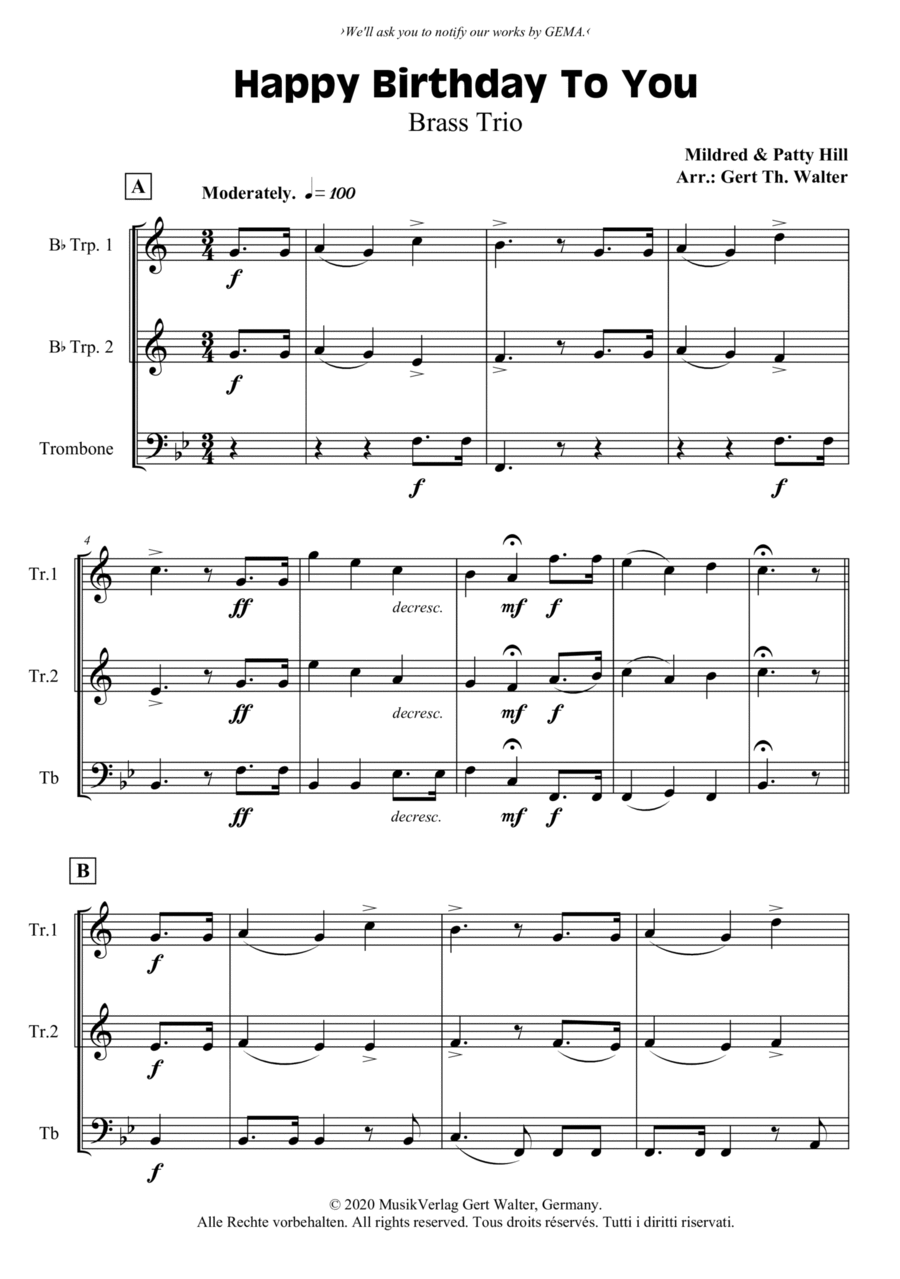 Happy Birthday To You Happy Birthday To You Trombone scores gallery preview page 1