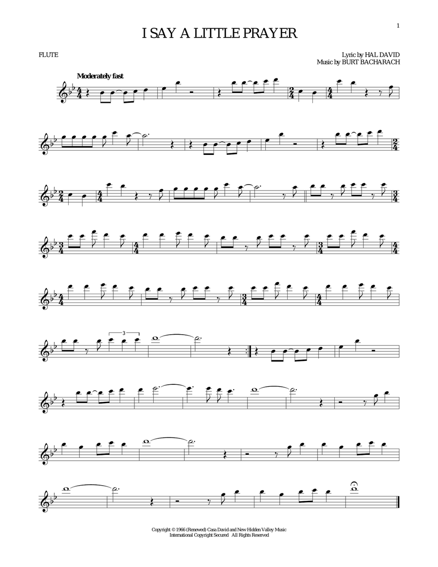I Say A Little Prayer Flute Solo scores gallery preview page 1