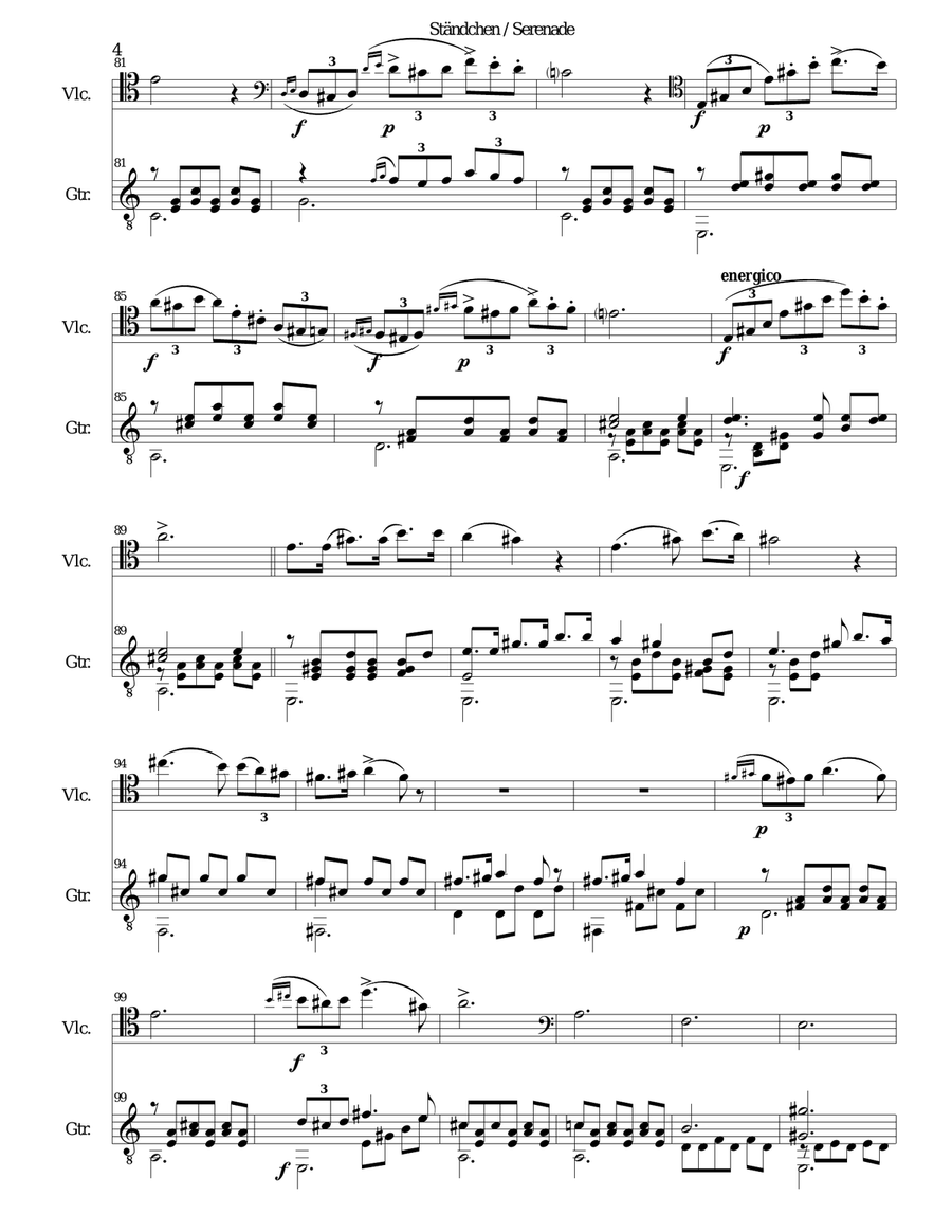 Ständchen (Serenade) (after Theobald Böhm) for cello and guitar String Duet scores gallery preview page 4