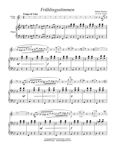 Frühlingsstimmen / Voices of Spring for easy clarinet in Bb and piano image number null