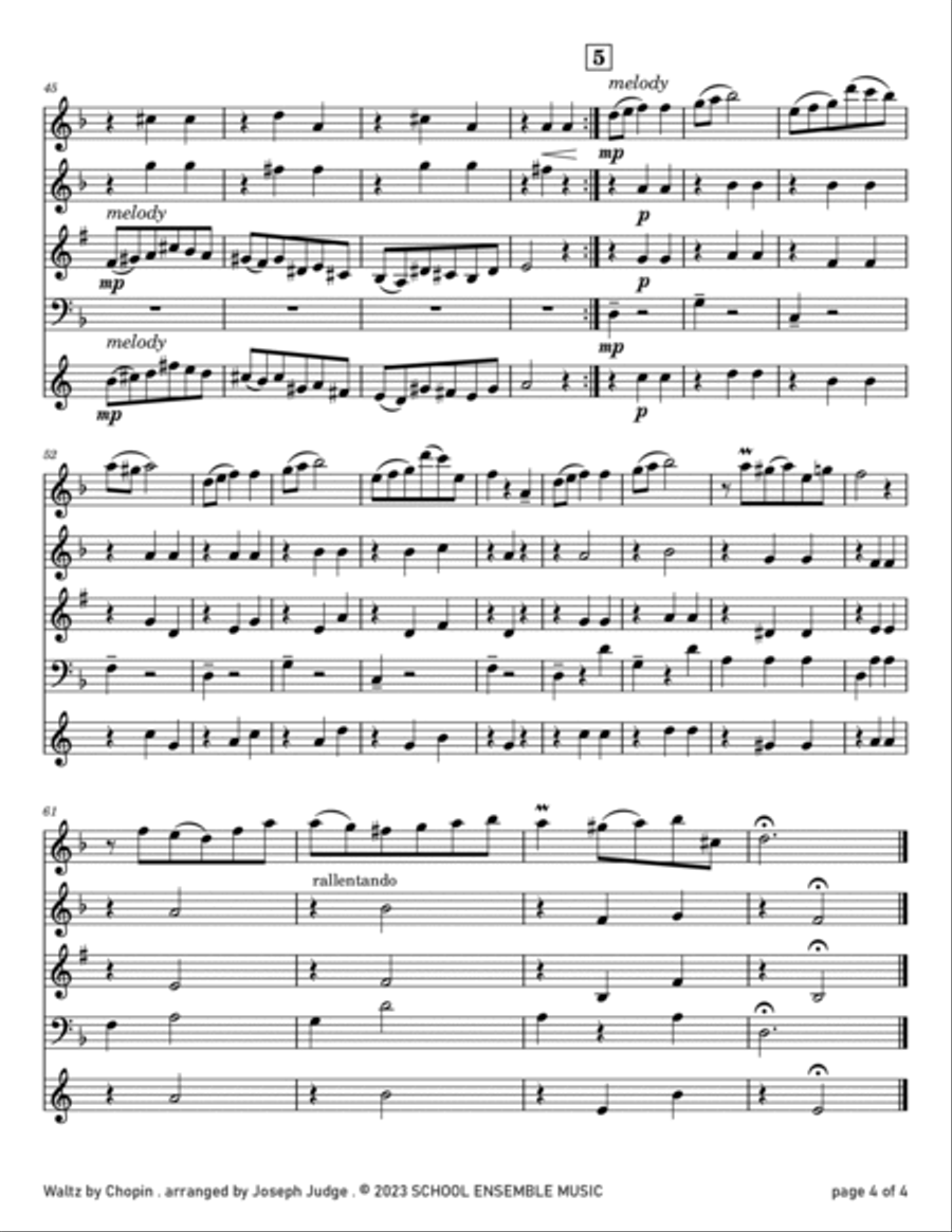 Waltz by Chopin for Woodwind Quartet in Schools Woodwind Quartet scores gallery preview page 4