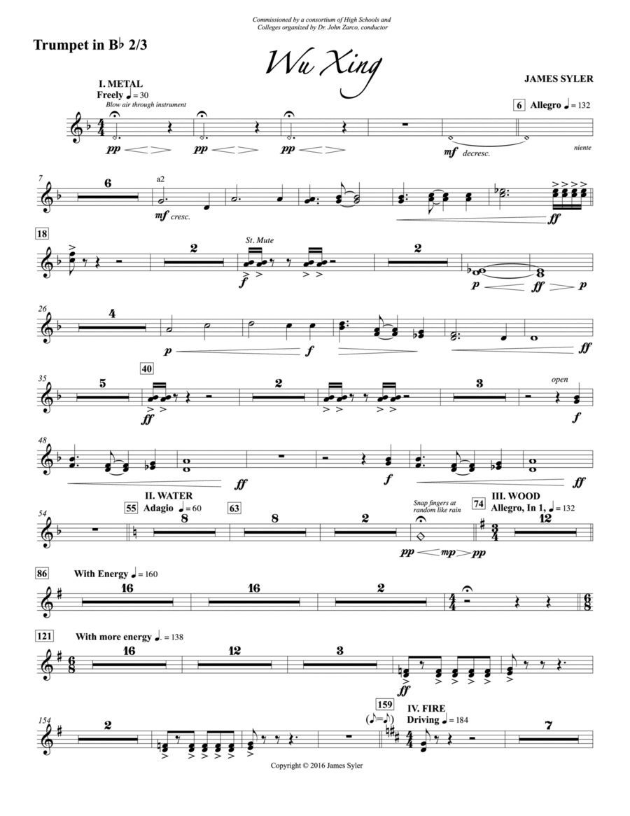 Wu Xing: 2nd & 3rd Trumpet Concert Band scores gallery preview page 1