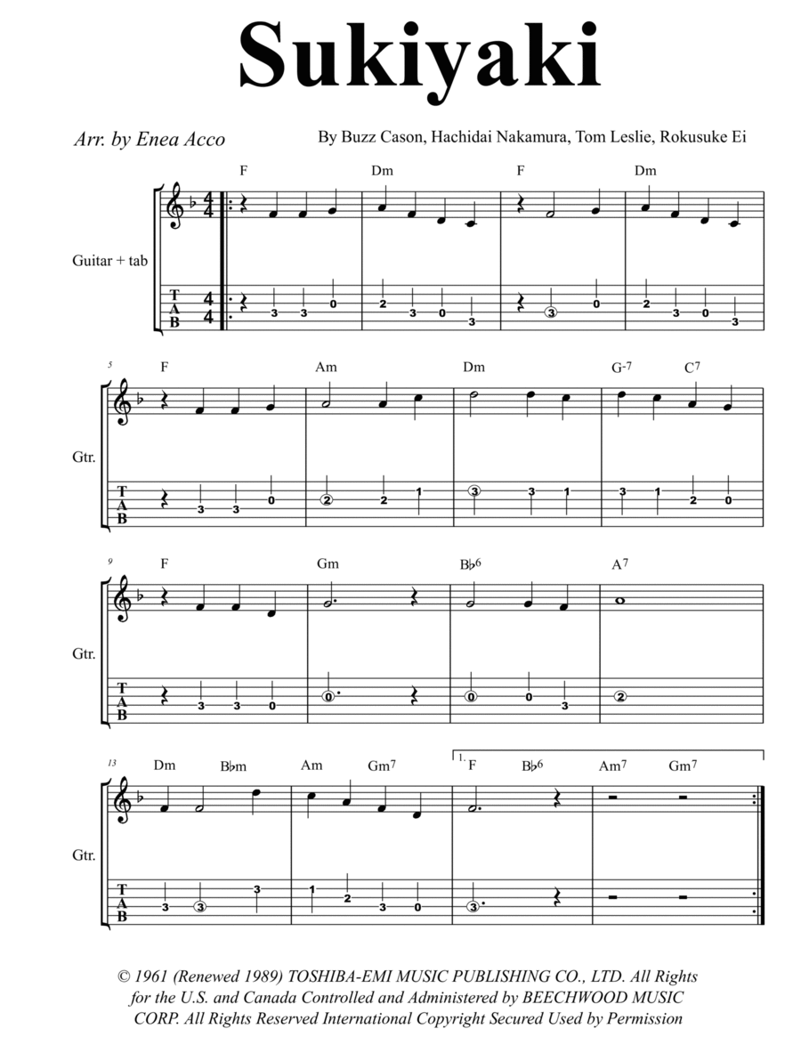 Sukiyaki Sukiyaki Piano scores gallery preview page 1