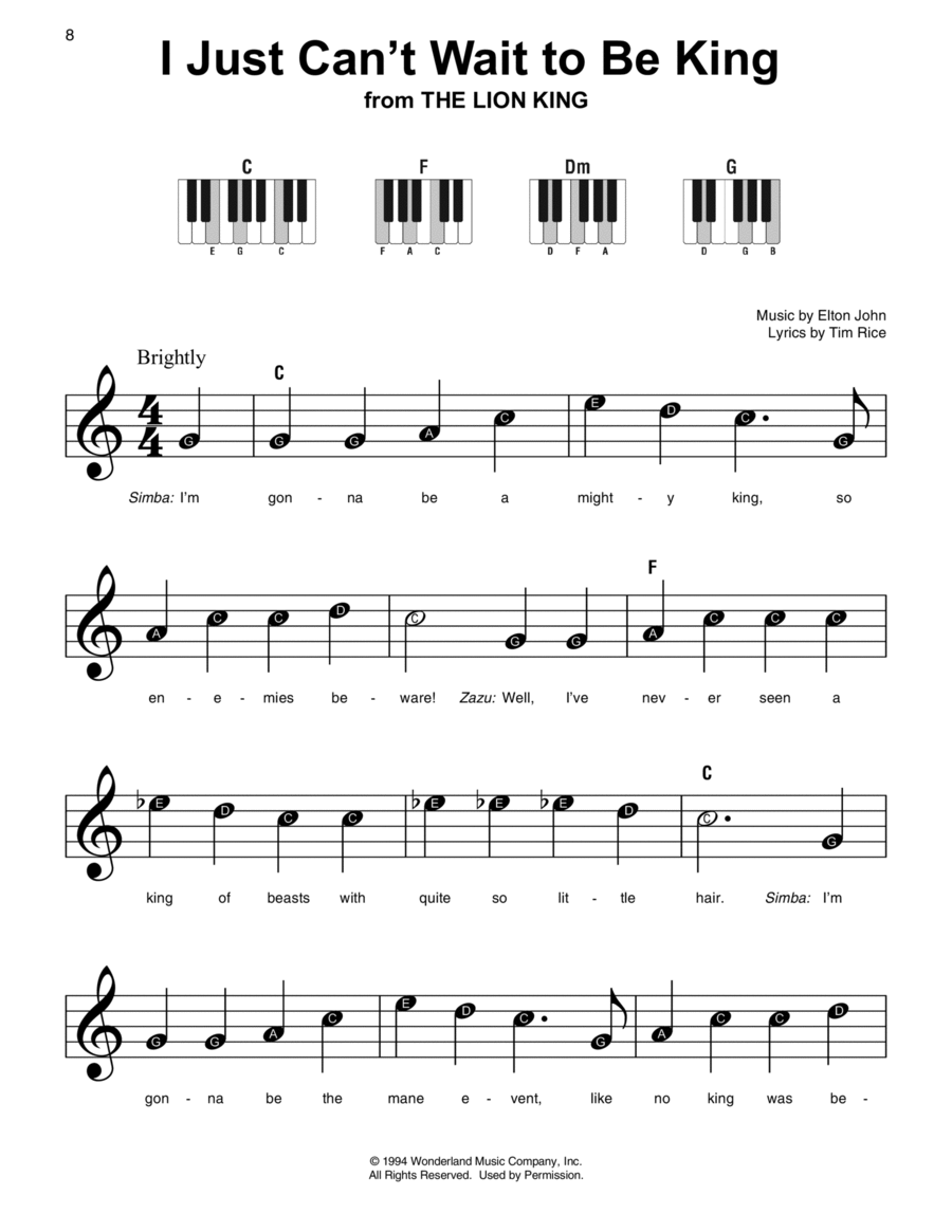I Just Can't Wait To Be King (from The Lion King) Easy Piano scores gallery preview page 1
