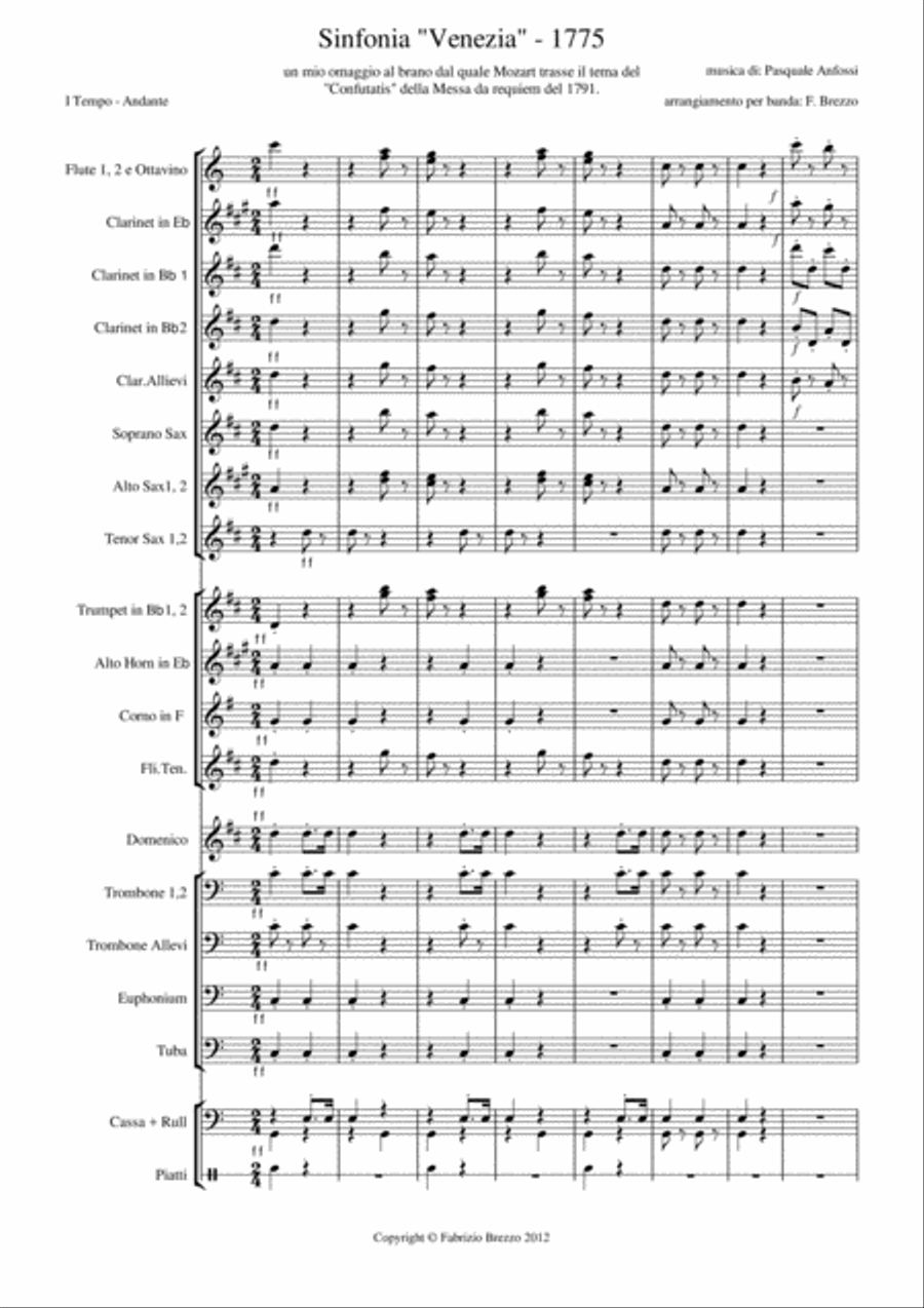 Sinfonia Venezia - Pasquale Anfossi (1727 - 1797) - Primo Tempo (First part) Concert Band scores gallery preview page 1