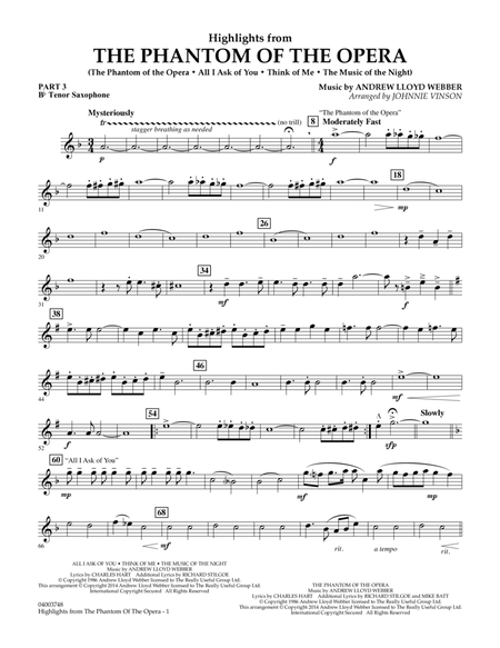 Highlights from The Phantom of the Opera - Pt.3 - Bb Tenor Saxophone