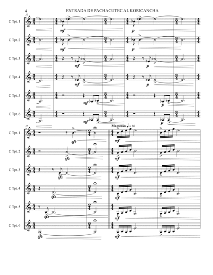 Entrance of Pachacutec to the Koricancha, Op7 for 6 trumpets Brass Ensemble scores gallery preview page 4