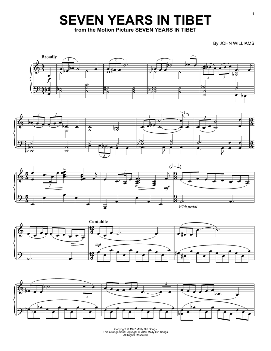 Seven Years In Tibet Seven Years In Tibet Piano Solo scores gallery preview page 1