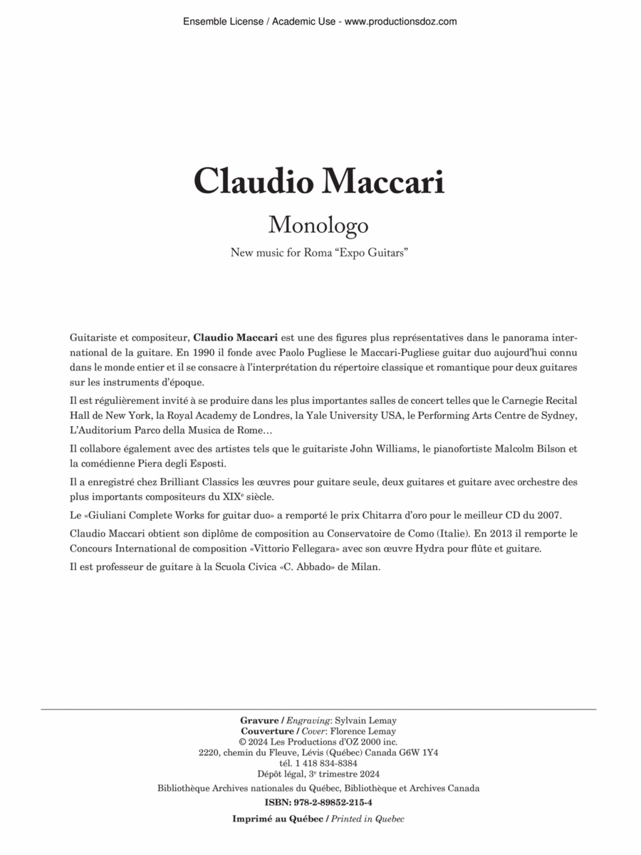Monologo Classical Guitar scores gallery preview page 1
