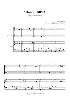 Amazing Grace • easy flute and clarinet sheet music with piano accompaniment