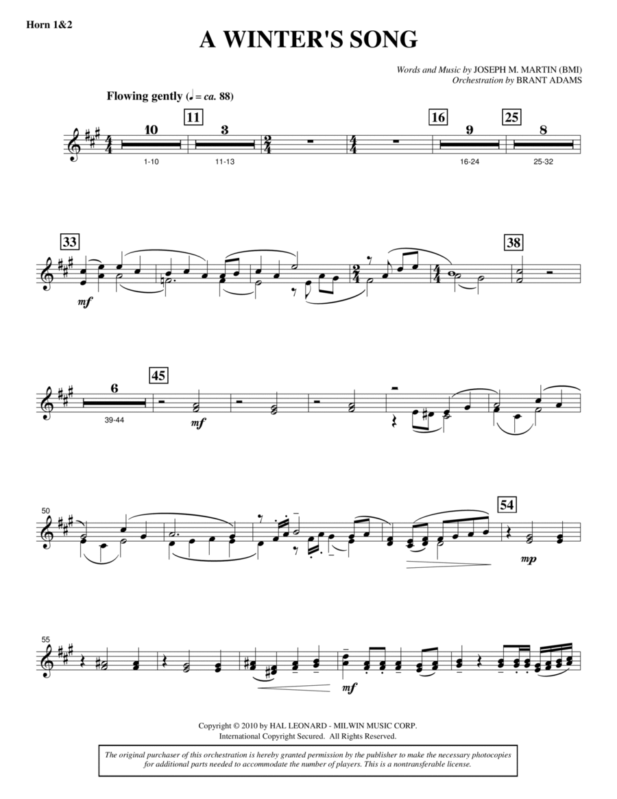 A Winter's Song (from Winter's Grace) - F Horn 1 & 2 Choir scores gallery preview page 1
