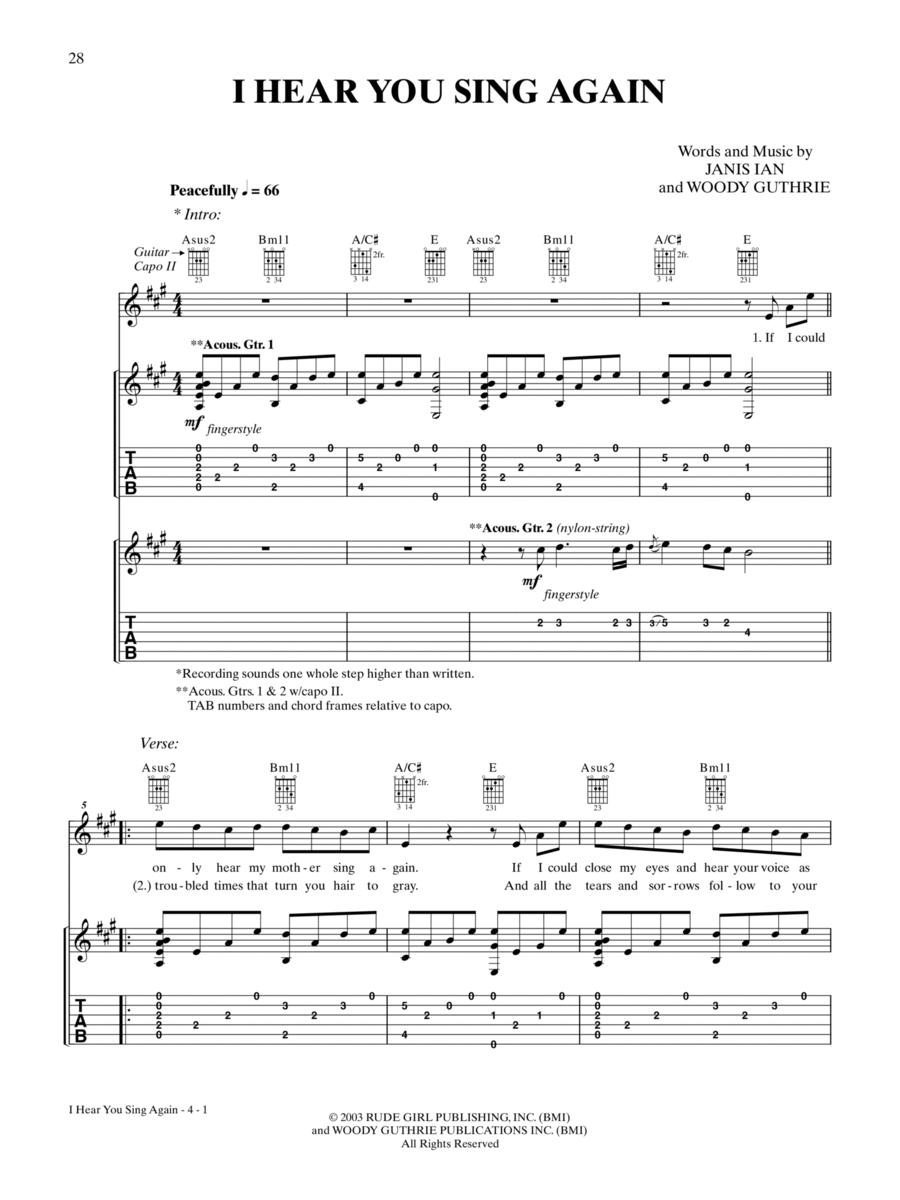 I Hear You Sing Again Guitar Tablature scores gallery preview page 1