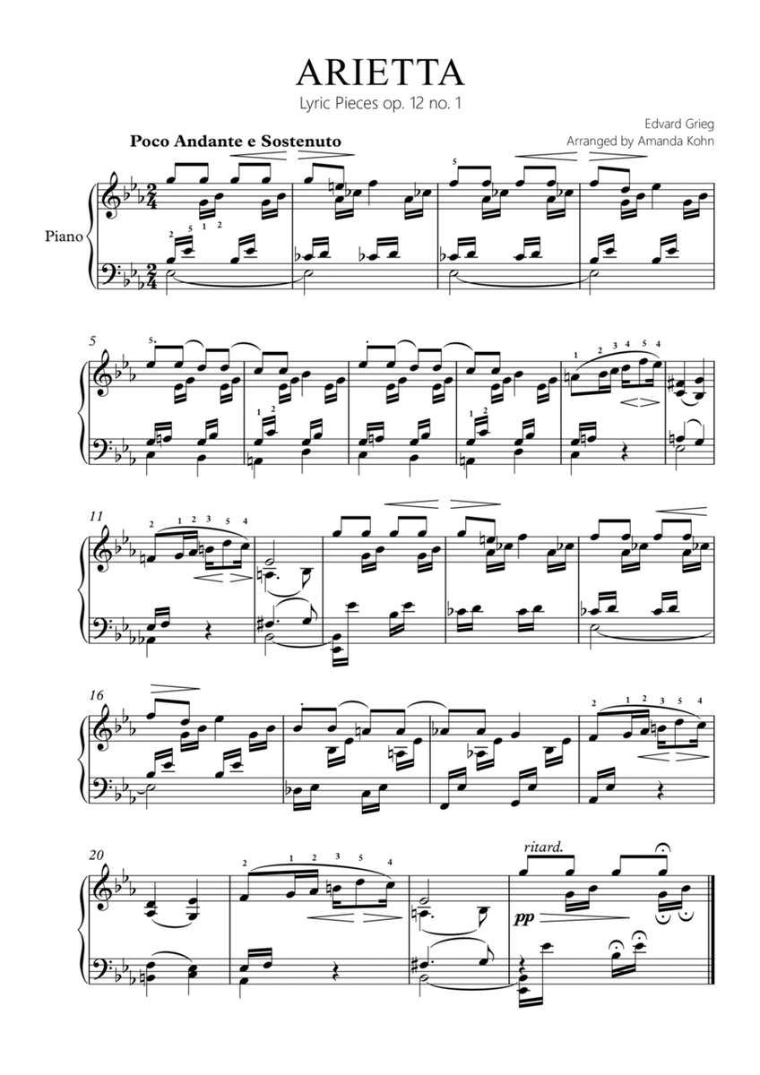 Arietta (Grieg) easy piano version image number null
