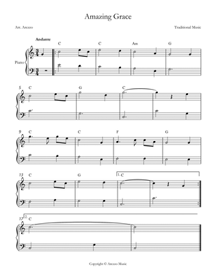 Jonh Newton amazing grace easy piano sheet music C major Chords Symbols