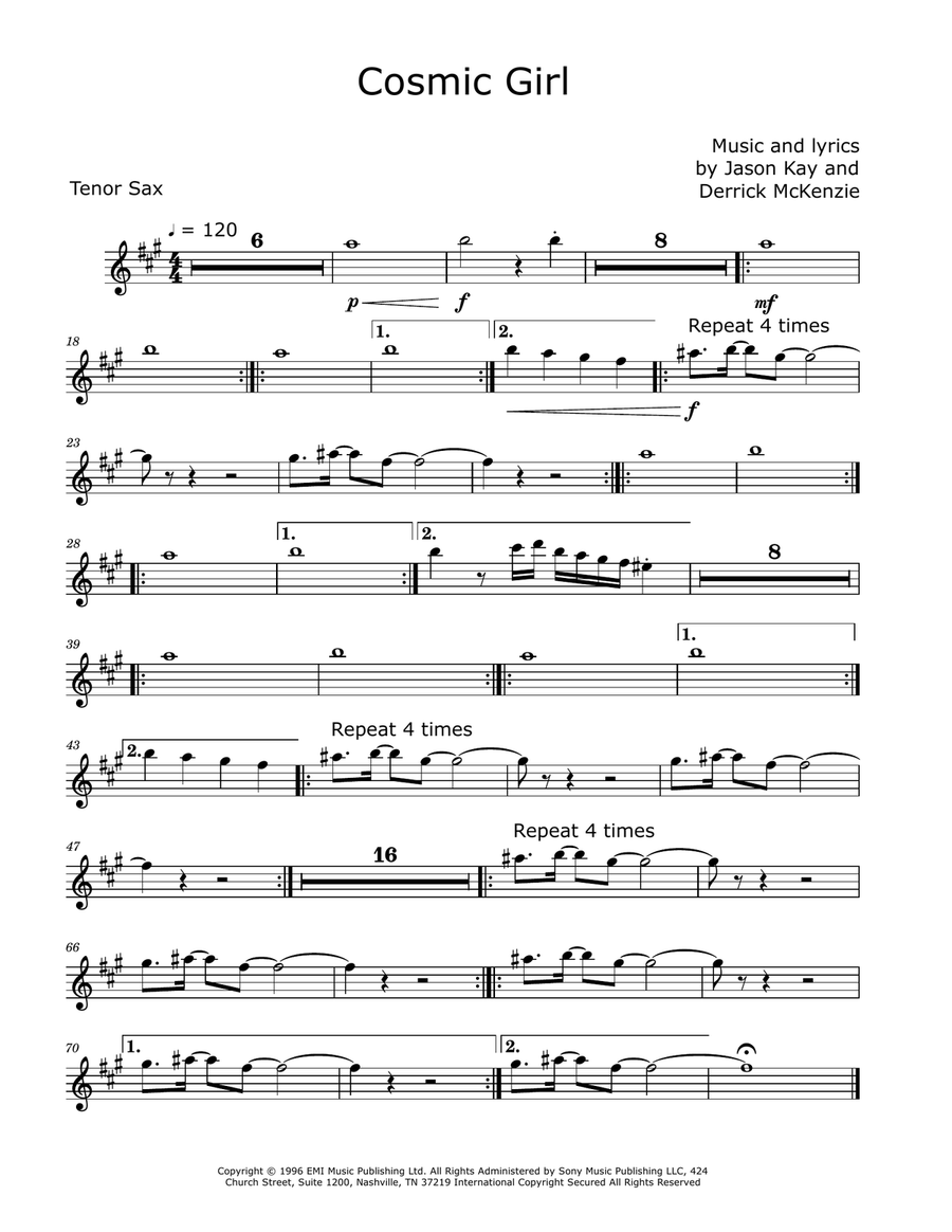 Cosmic Girl Tenor Saxophone scores gallery preview page 1