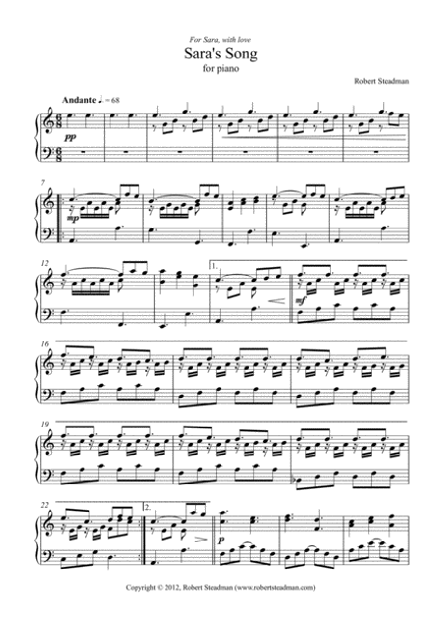 Sara's Song Sara's Song Piano Solo scores gallery preview page 1