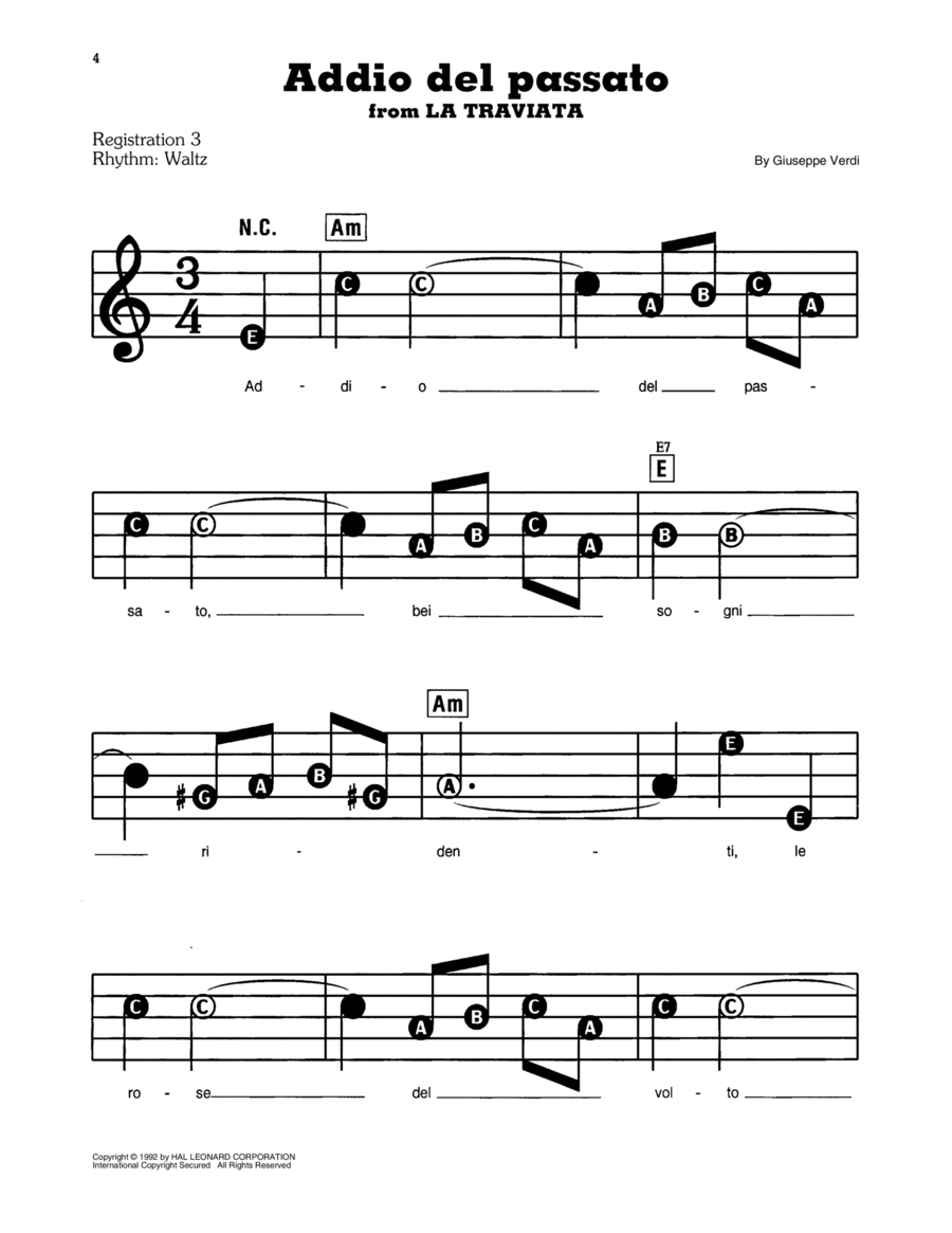 Addio del passato Electronic Keyboard scores gallery preview page 1